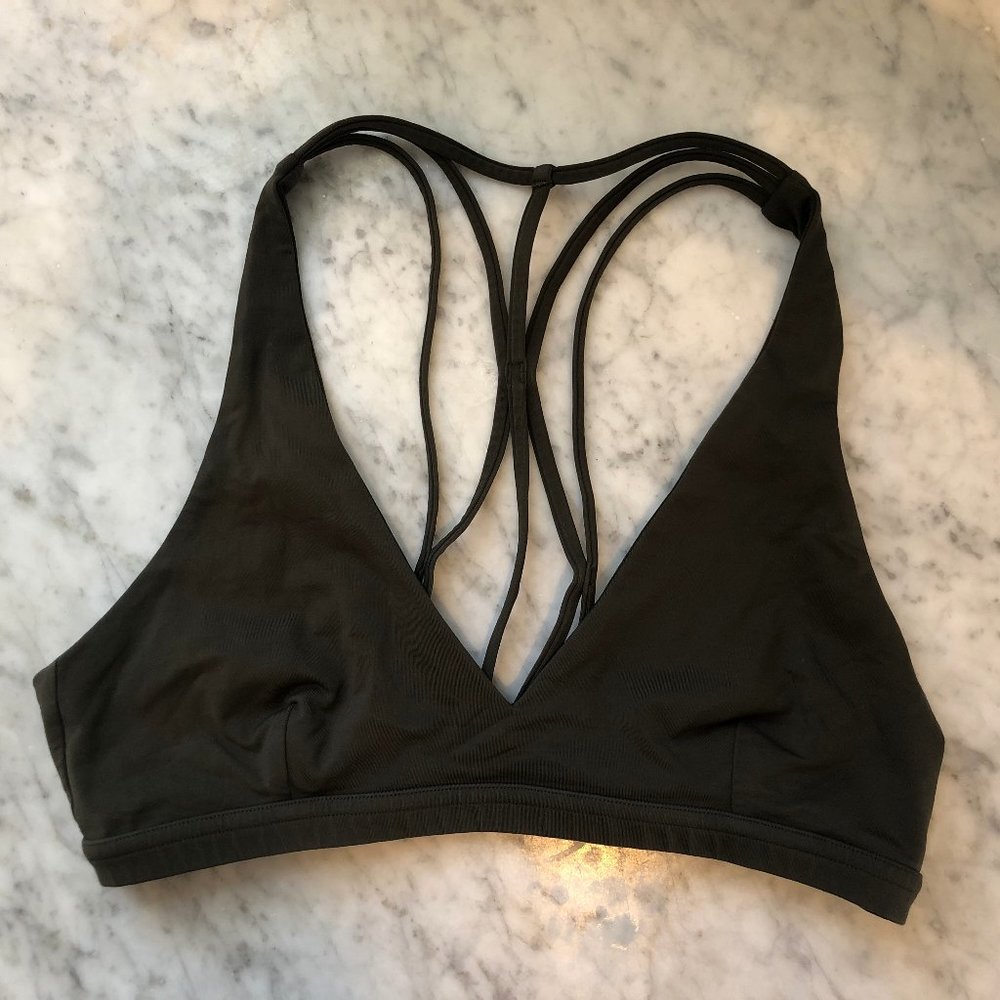 Lulu Army Green V-Neck Sports Bra